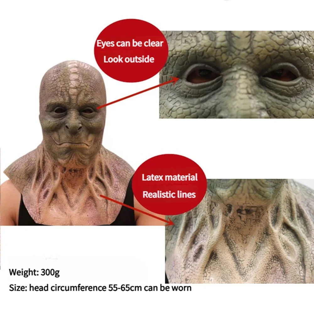قناع الهالوين المخيف Lmet زي الدعامة كرنفال ThemCreepy لعب الأدوار الحيوان السحلية رجل مخيف مخيف كامل الوجه حفلة كعوب #6