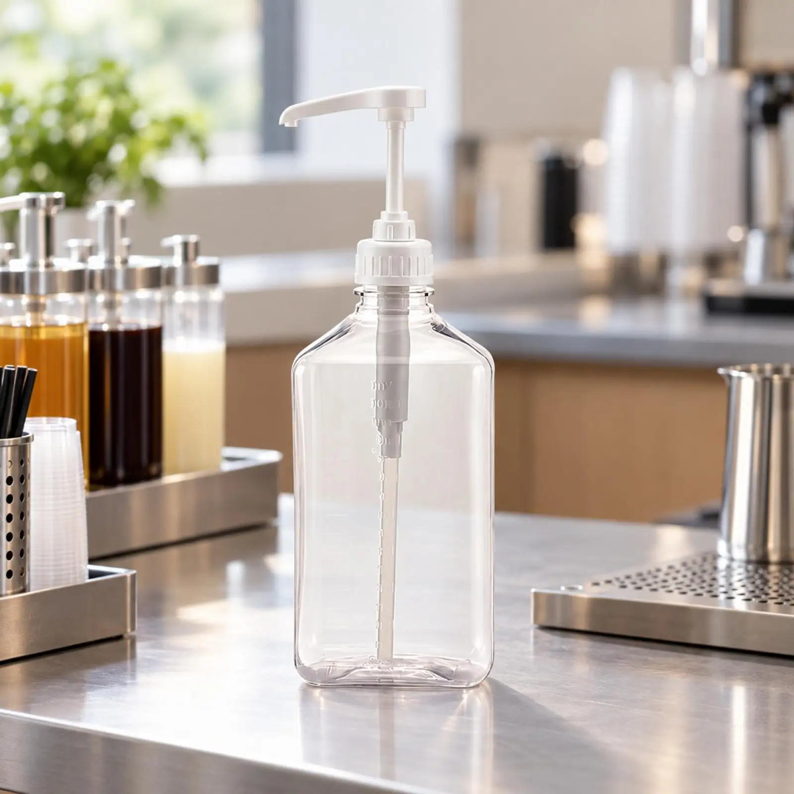 Syrup Dispenser Bottle PET Material with Measuring Lines for Coffee Shop Dessert Counter