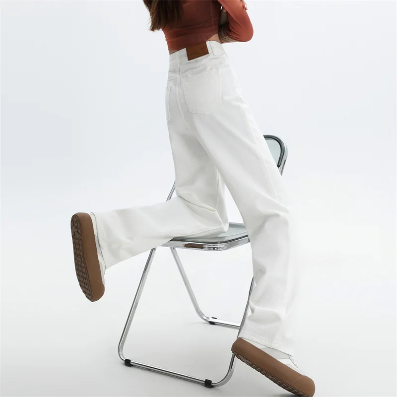 

Y2K Женские джинсы с высокой талией, белые американские узкие прямые брюки, облегающие осенние драпированные брюки