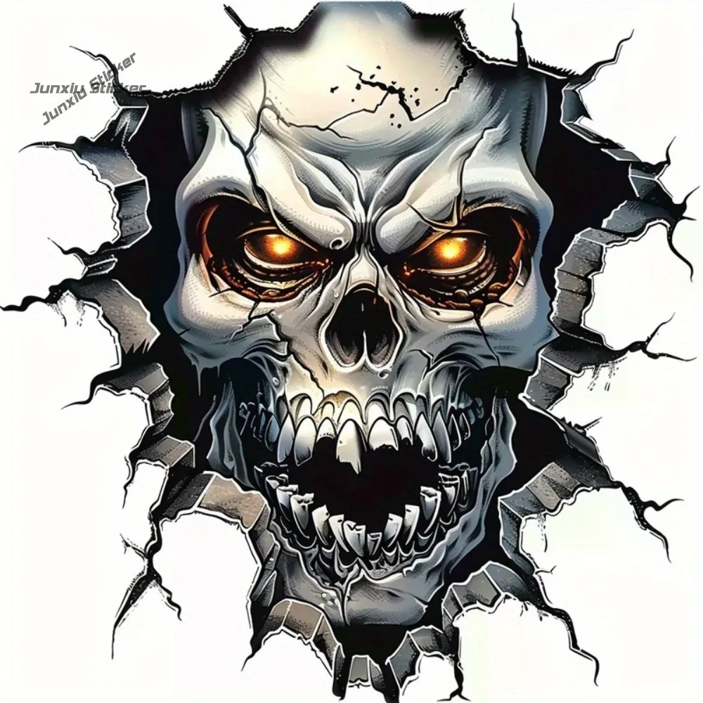 

3D Skull Decoration - with Glowing Orange Eyes - Heavy-Duty Fade-Resistant Stickers for Cars, Motorcycles, Laptop, Helmet, Gear