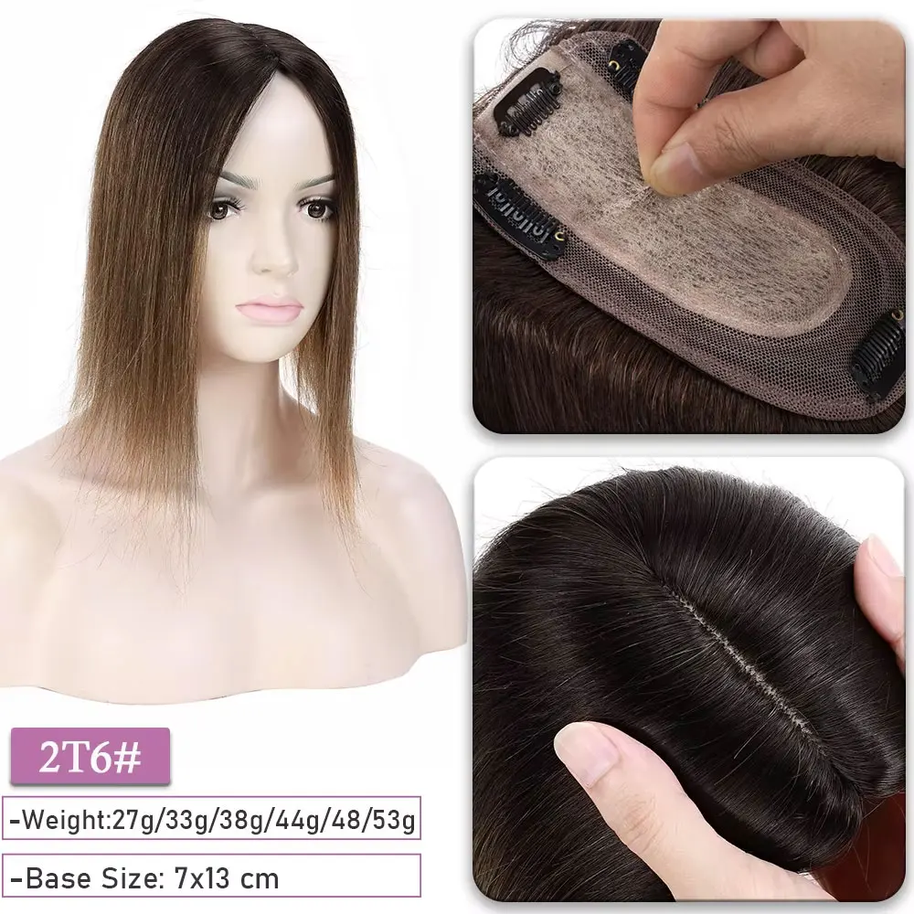 SEGO Kopfhaut-Topper aus 100 % Echthaar-Seide für Frauen mit dünner werdendem Haar, 7 x 13 cm, Seidenbasis, natürliches Haar, Clip-in-Top, Wiglet-Haarteile – Detail 12