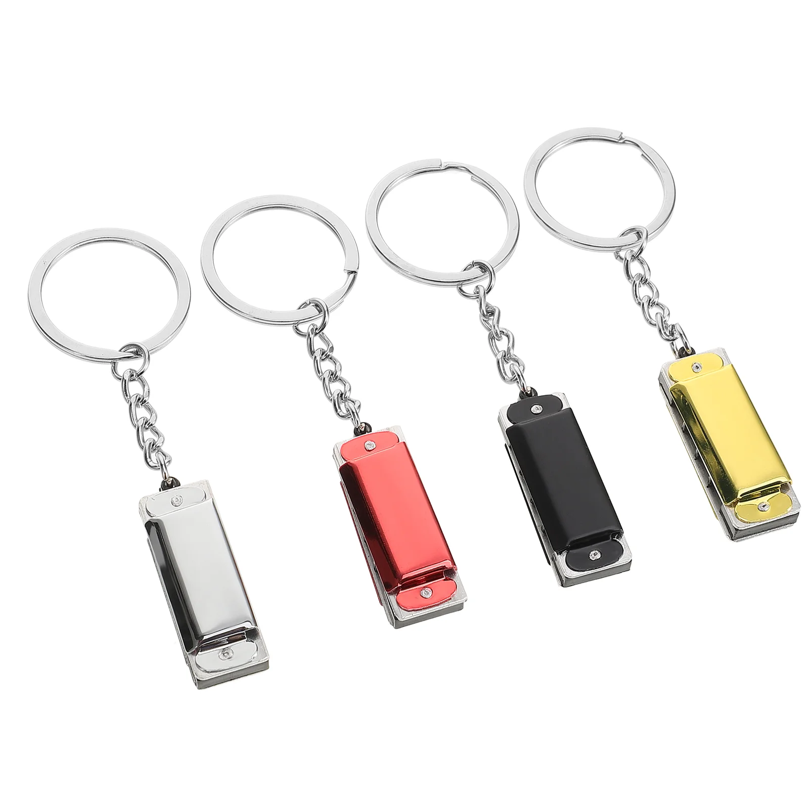 

4 Pcs Harmonica Keychain Ring Keyring Aldult Music Bag Pendant Metal Hanging Ornament Keychains Child Rings Holder