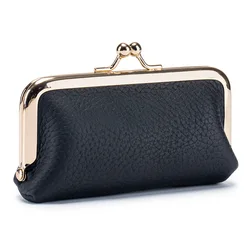 New Genuine Leather Clip Wallet Bags Cowhide Small Hand Coin Purse Car Key Holder Lipstick Earphone Storage Pouch Case for Women