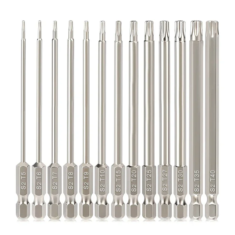 13Pcs Torx Bit Set 100mm Tamper Resistant Star Bit Set Magnetic Impact Rated Security Torx Screwdriver Bit Set