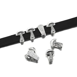 10Pcs Tibetan Silver Mushroom Slider Spacers Beads For Leather Cord Bracelets Jewelry DIY Making Accessories Hole: 11x2.2mm