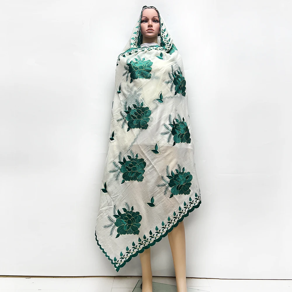 

Африканский женский хиджаб, мусульманский платок, Дубай, превосходный стиль, высокое качество, 100% хлопковая ткань, вышитый шарф из хлопковой нити и вискозы.