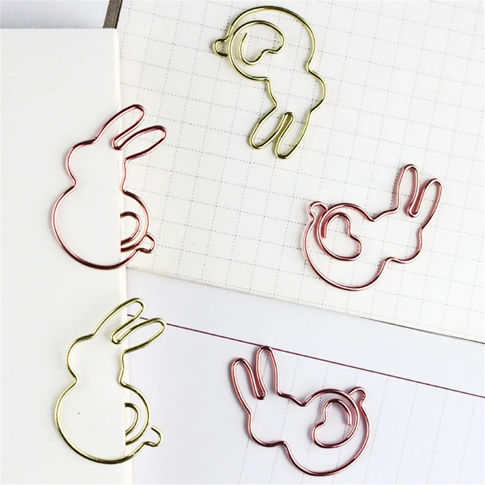 10pcs/Box Paper Clips Kawaii Rabbit Shape Metal Clips Memo Ticket Clip Bookmarks Marking Clips Office Shool Stationery Supplies