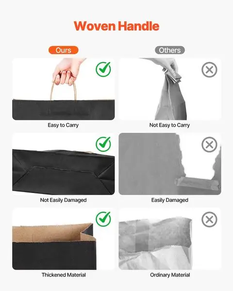 Kraft Paper Bags with Handles 50Pcs 16x6x12 in Party Shopping Retail Bag Black