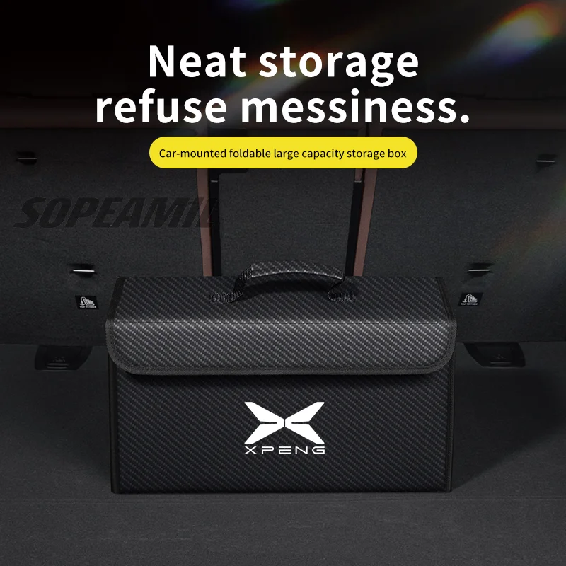 Car Trunk Leather Storage Box Foldable Stowing Tidying Bag For XPENG P5 P7 G3 G6 G9 X9 N5 F57 BETA Ultra-thin Auto Accessories