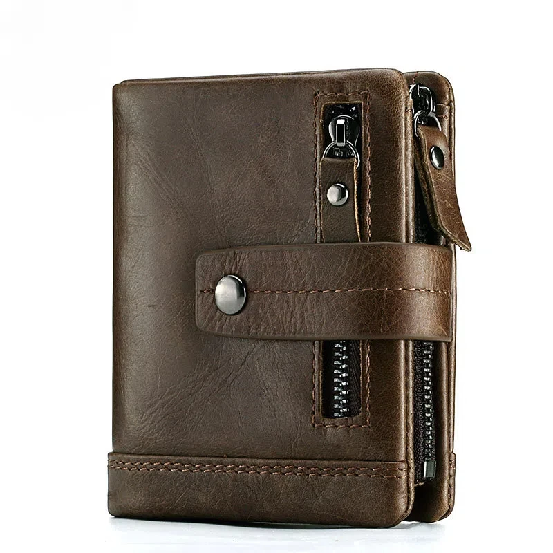 

Men's high-quality zippered coin purse, top layer cowhide short leather wallet