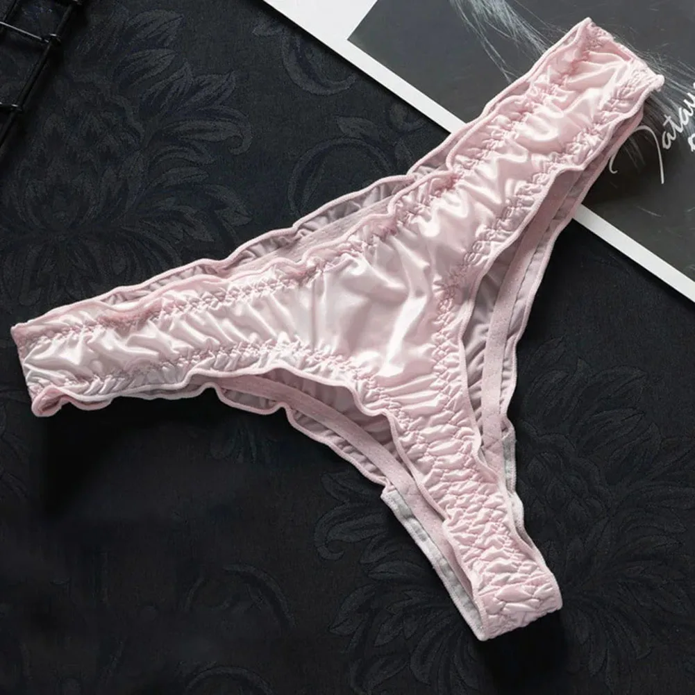 

Luxury French Ruffle Satin Women Panties Female Lingerie Thong Sexy Underwear Ice Silk Cotton Briefs Low Waist Panties