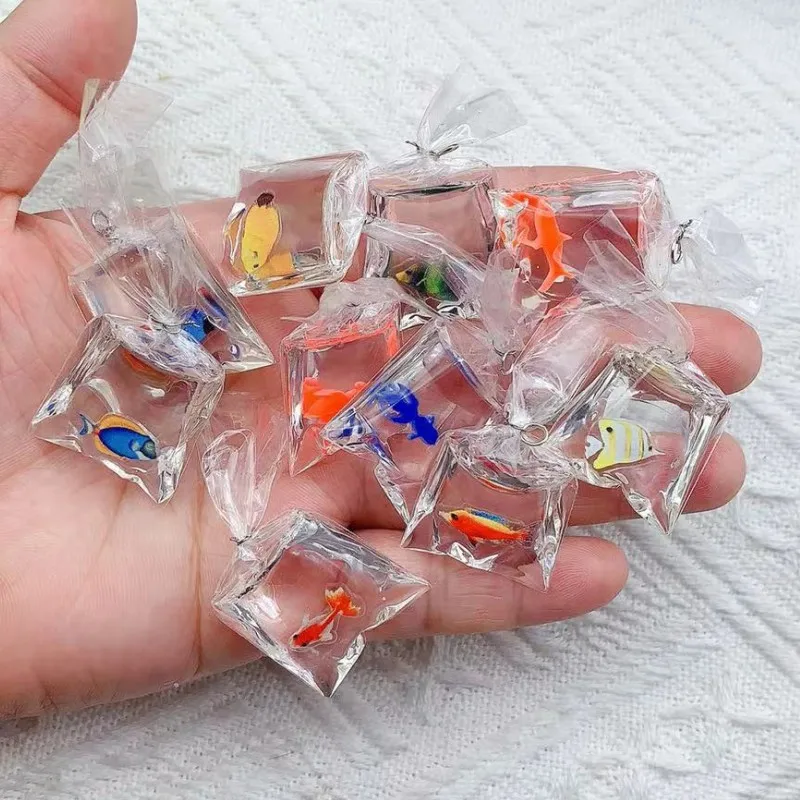 Mix 10pcs/pack Transparent Water Bag Fish Resin Charms Funny Ocean Coral Goldfish Pendant For Earring Keychain DIY Jewelry Make