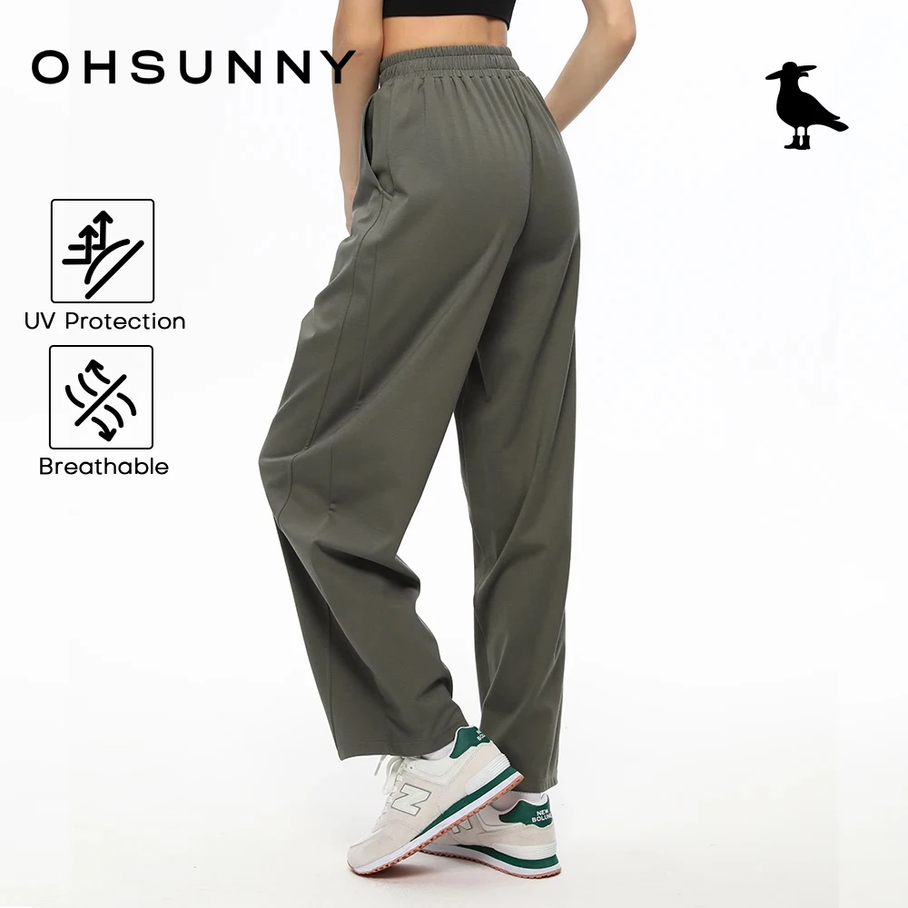 

OhSunny Summer Casual Wide Leg Pants,Loose Fit Sun Pants for Woman,UPF50+ UV Protection with Elastic Waist & Slant Pockets