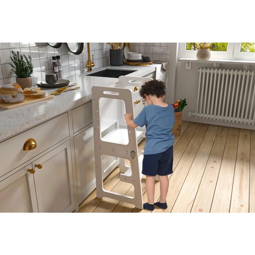 برج قابل للطي 4 في 1 - مقعد للأطفال الصغار مع سبورة ومكتب وكرسي - مقعد على طراز مونتيسوري والدورف للأعمار من 1 سنوات #2