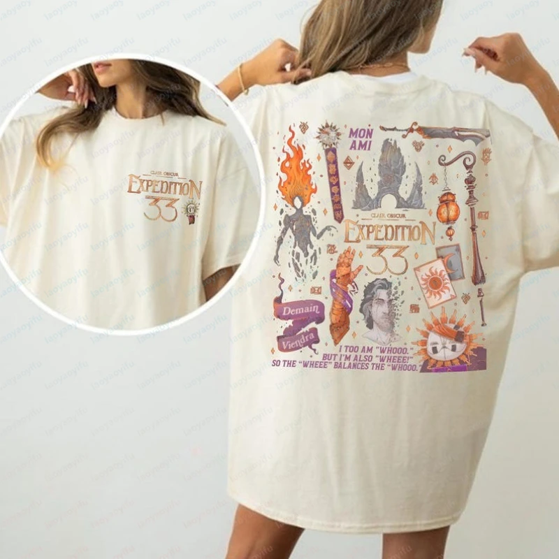Camiseta de algodón Clair Obscur Expedition 33, camiseta Esquie Game Of The Year, regalo para jugadores, tops gráficos para fanáticos de Expedition 33 para mujer