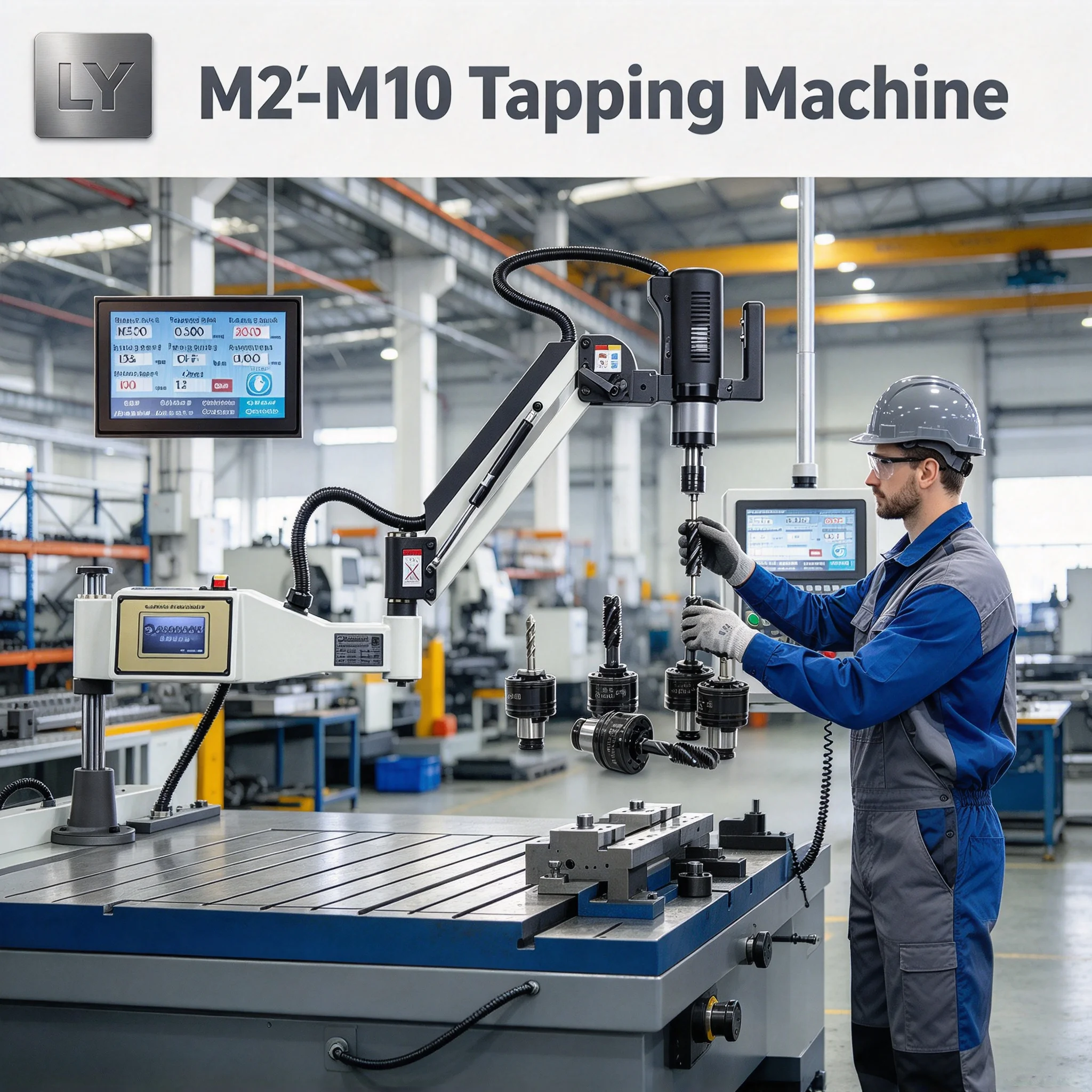 LY M2-M10 Universal/Vertical Electric Tapping Threading Equipment Tapper Arms with ISO Chuck Taps Thread Tools for Metal