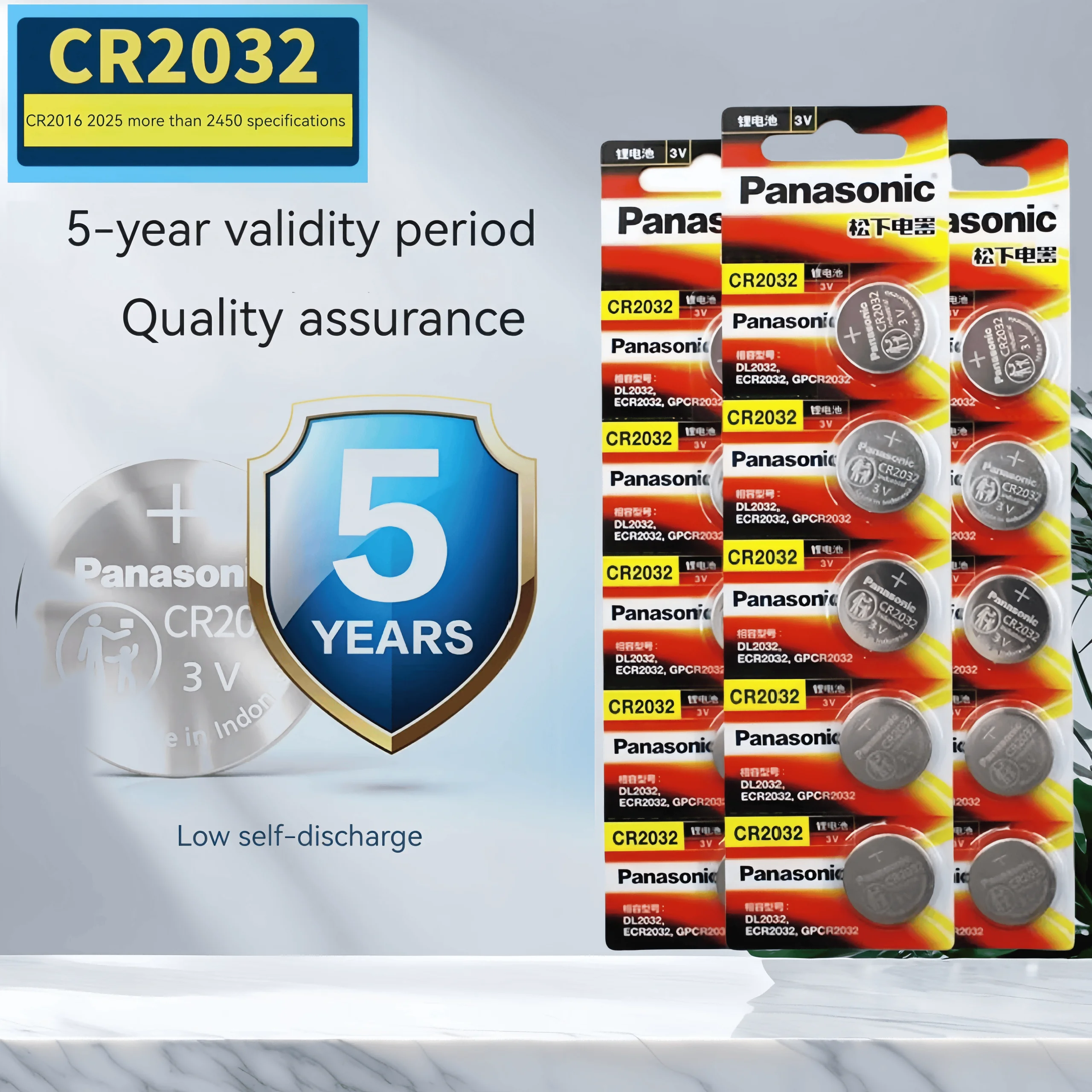 

5-100PCS Panasonic CR2032 3V Lithium Battery for Car Key Fob, Watch, Glucose Meter, Calculator