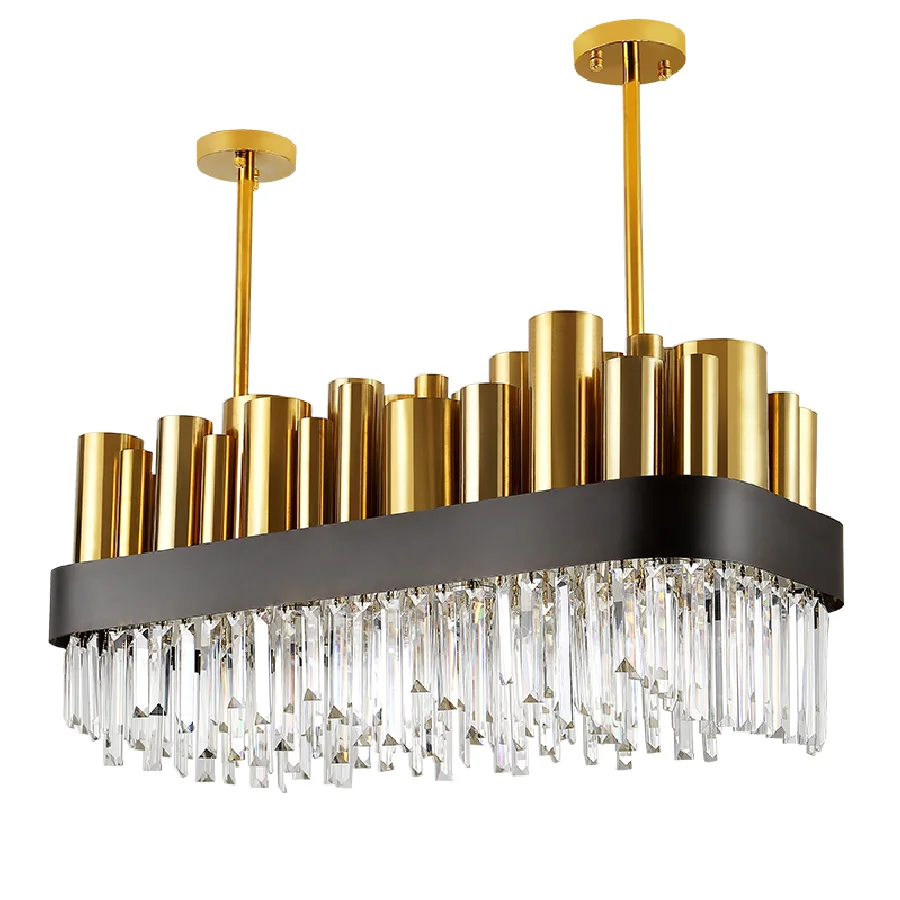 Modern luxury crystal chandelier stainless steel gold living room villa crystal decorative LED lamp