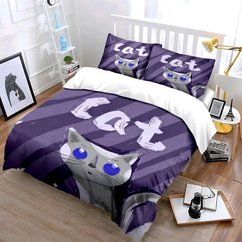 

Cat Illustration Purple Decor Set Soft Comfortable Duvet Cover Bedding Set Included 1*Duvet Cover & 2*Pillowcases, gift