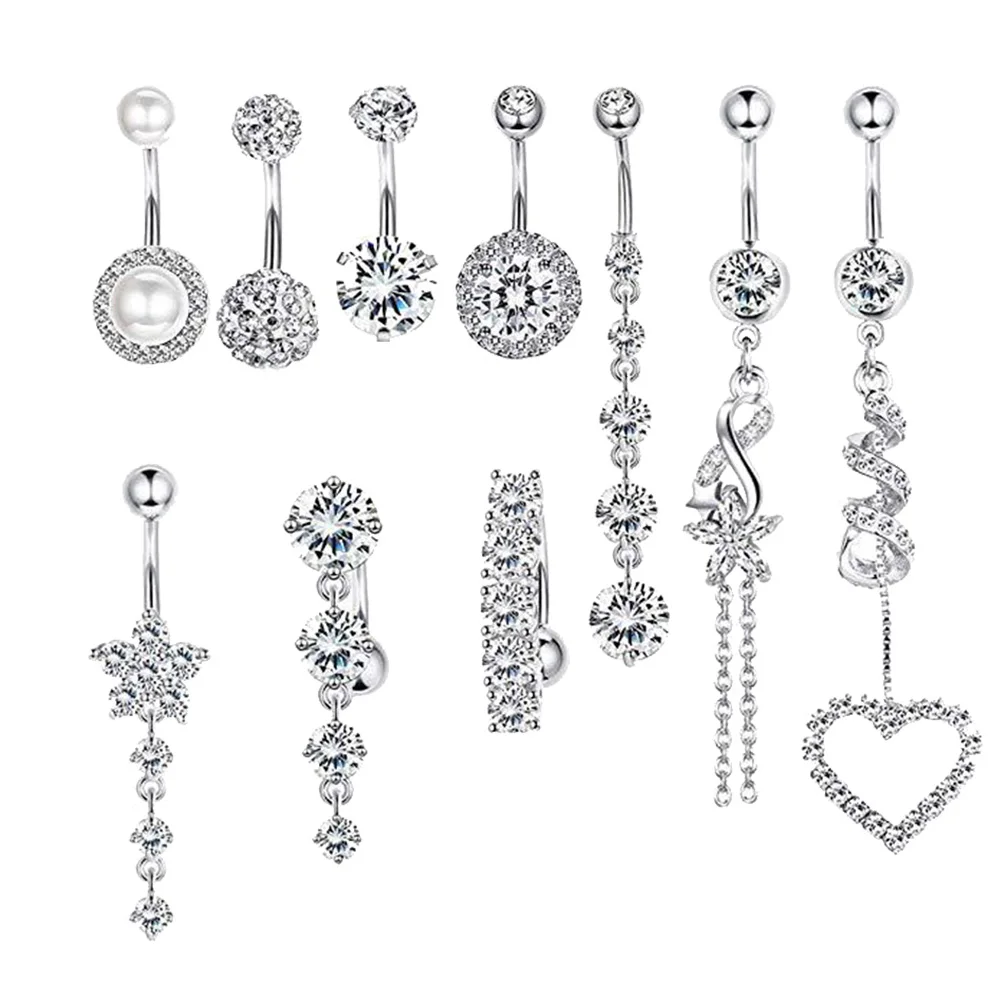 10 Pcs/ Navel Order Zircon Jewelry Piercing Skin-friendly Belly Stainless Steel Body Button Rings Performance