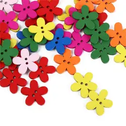 100 pezzi fai da te fiore a forma di fiore bottone in legno 2 fori bottone per abbigliamento con retro piatto carino bottone per cucire colorato abbigliamento cucito