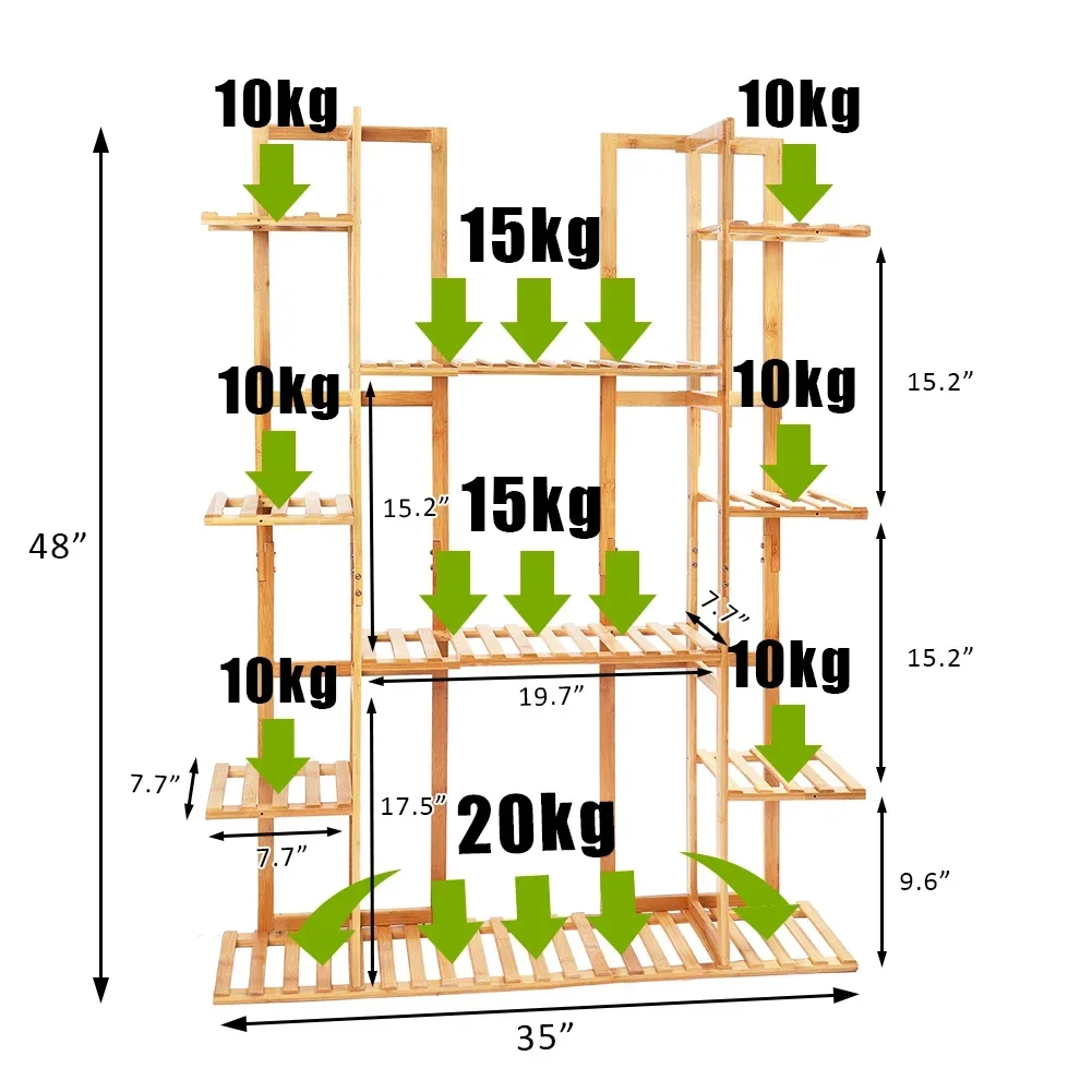 Bamboo 9 Tier Plant Stand Flower Potted Rack Book Storage Shelf for Garden Balcony Living Room