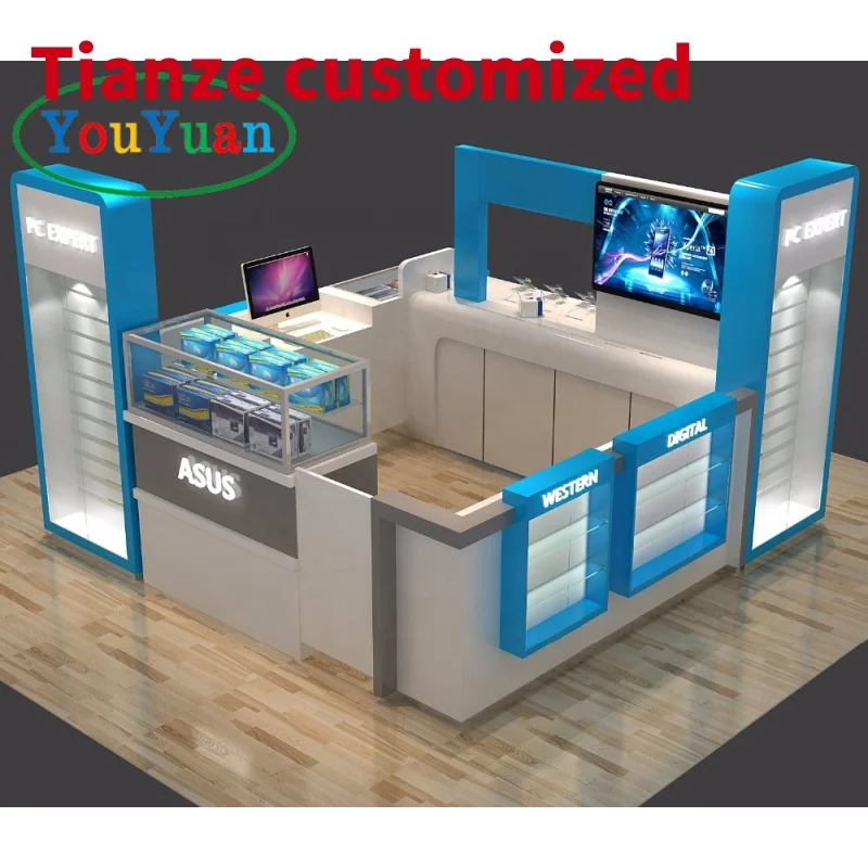 

(Customized) blue color design mobile phone display kiosk repair cellphone accessories display shopping mall kiosk