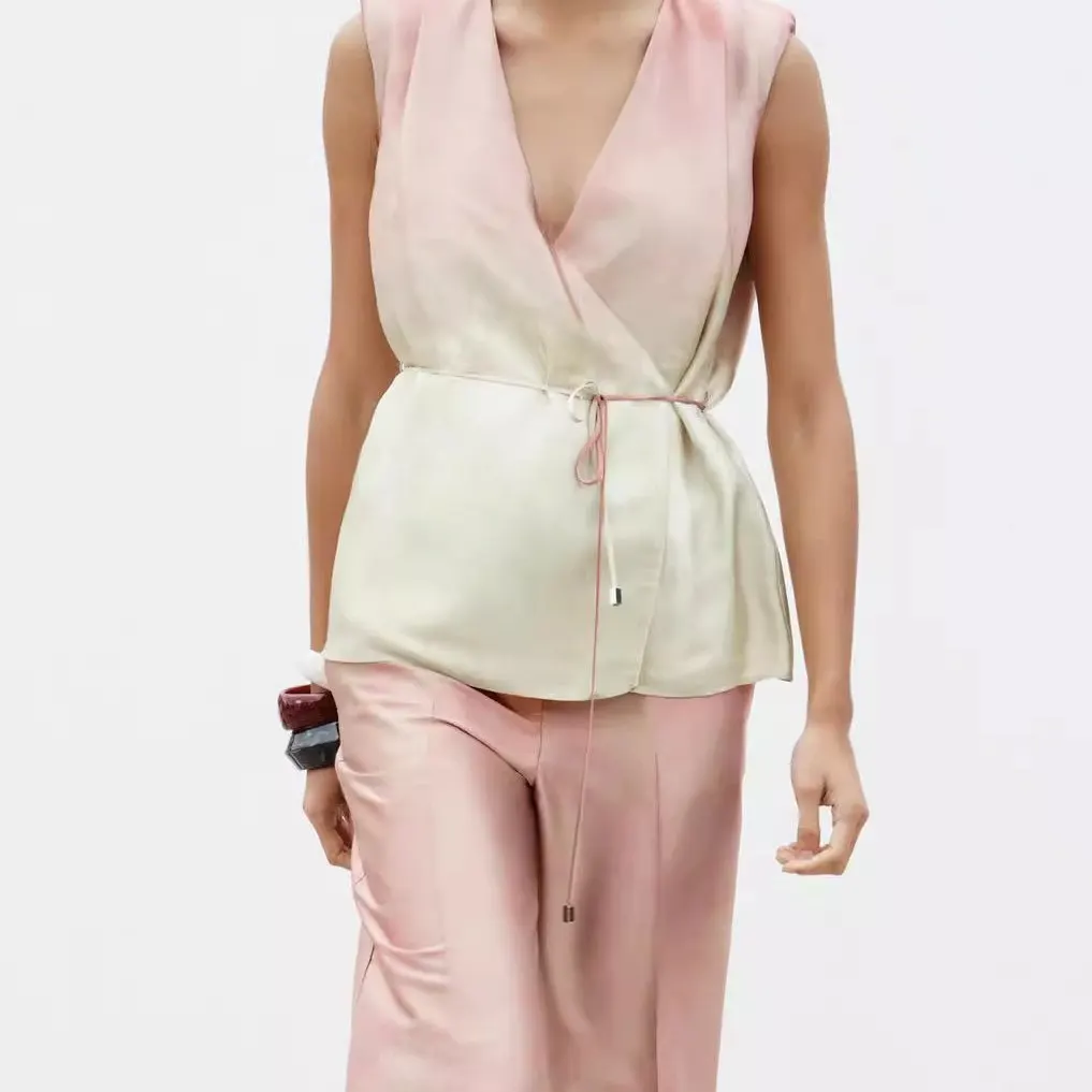 Zomer 2025, losse pasvorm, V-Ne Svel tie-dye print top, hoge taille, wijde pijpen, dames, casual katoen, polyester mix, irt