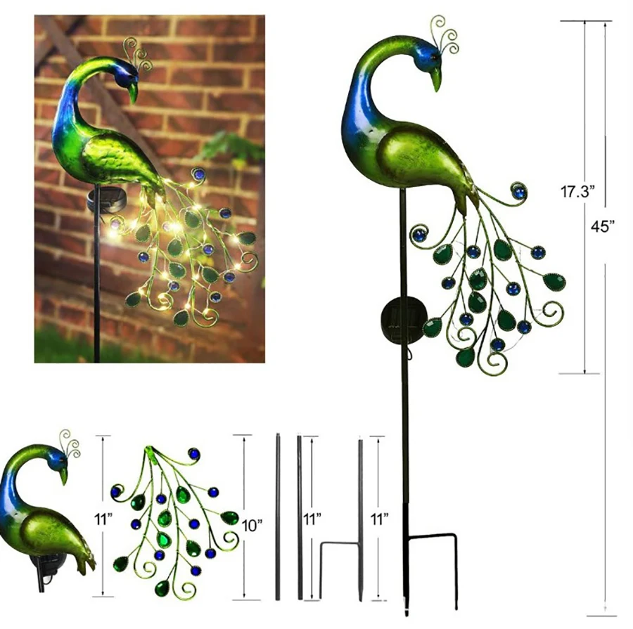 LED Outdoor Solar Peacock Lamp Metal Peacock Statue for Outdoor Landscape Path Garden Decoration Peacock Sculpture Lights