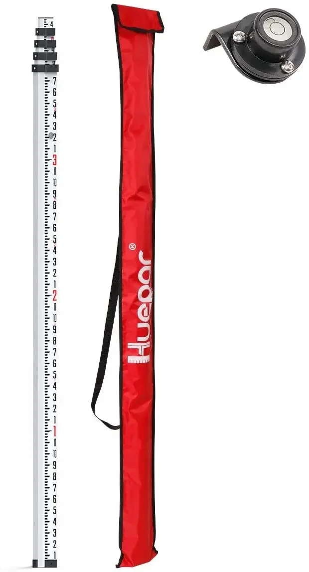 16 - Foot Aluminium Grade Rod -8ths 5 Sections Telescopic with Bubble Level - Waterproof Soft Carrying Bag Included GR5