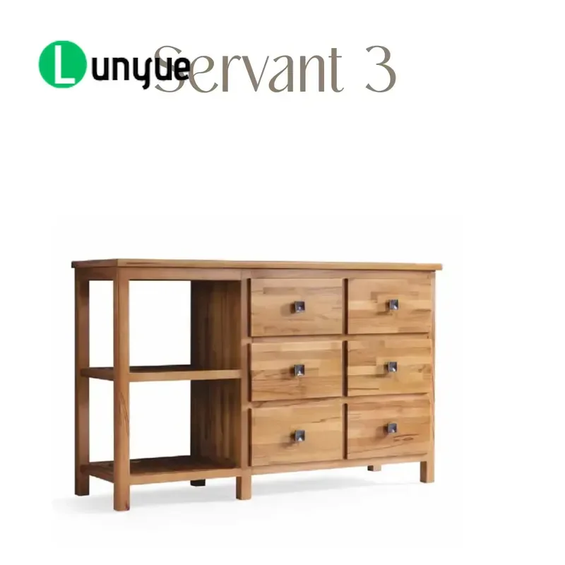 Solid Wood Traditional Swing Door Cabinet with 5 Drawers and Open Shelves Large Capacity Storage Furniture for Living Room