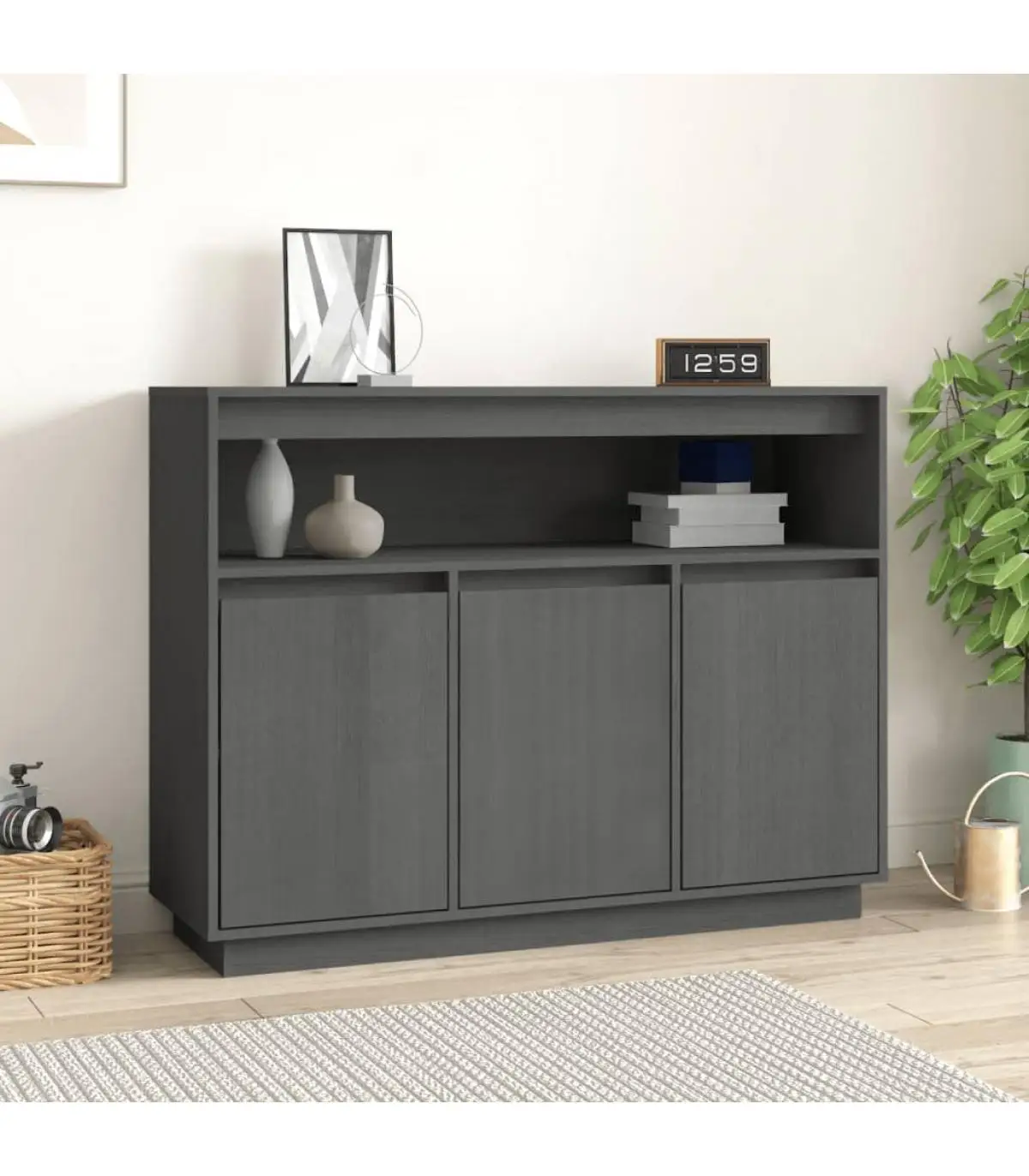 Solid wood sideboard pine gray 104,5x34x80 cm