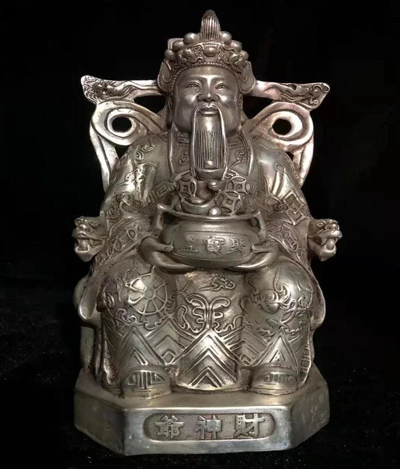 Chinese White copper archaize god of wealth crafts statue
