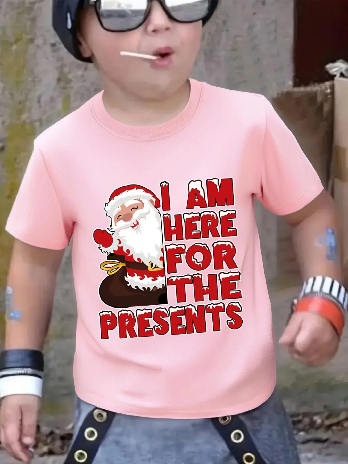 I Am Here For The Presents Santa Claus Family T Shirt Boys Girls Short Sleeve Summer Crew Neck Parent Child Festive Casual Tops