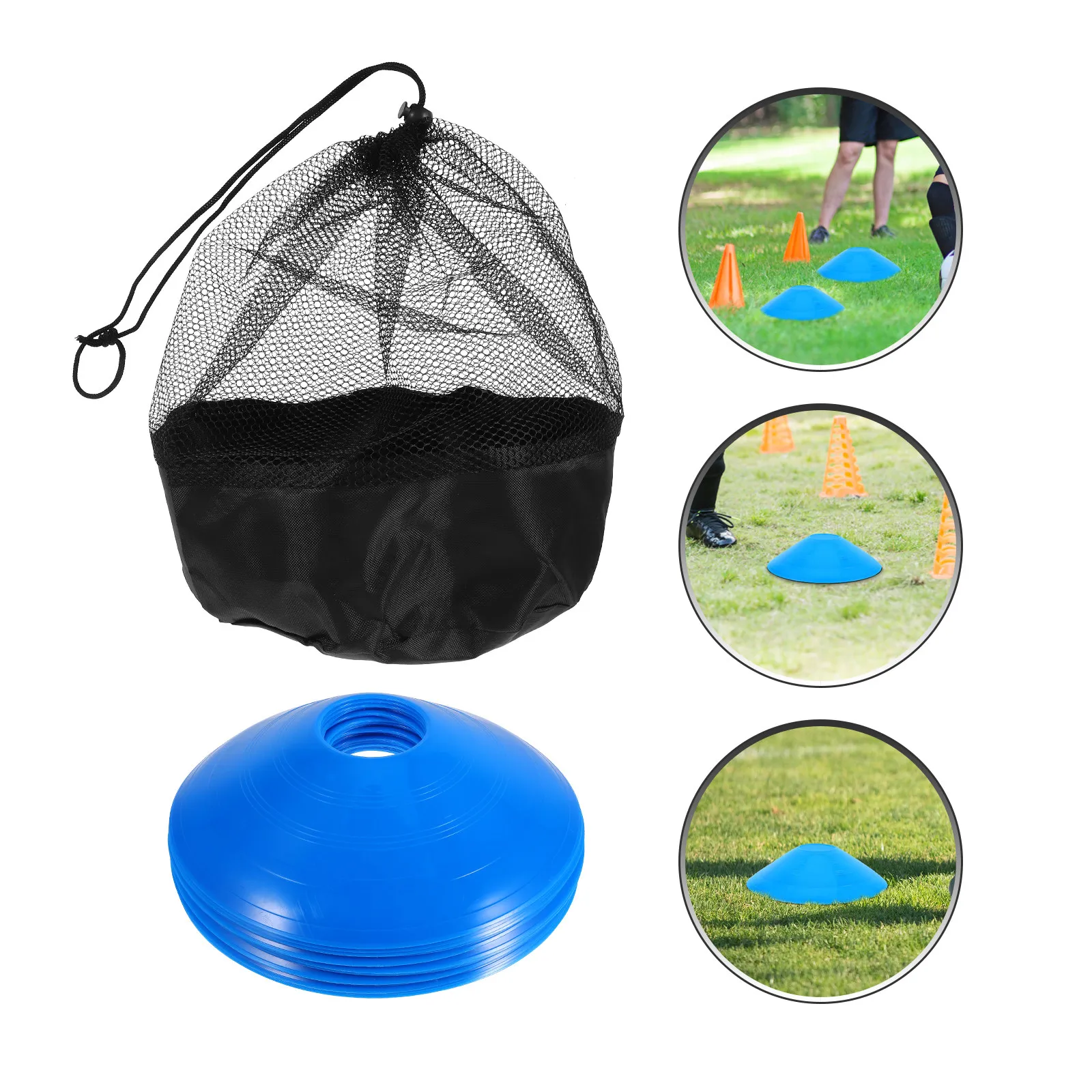 20Pcs Soccer Training Marker Discs Plastic Agility Cones Bright Colors Mesh Bag Football Basketball Sports Equipment