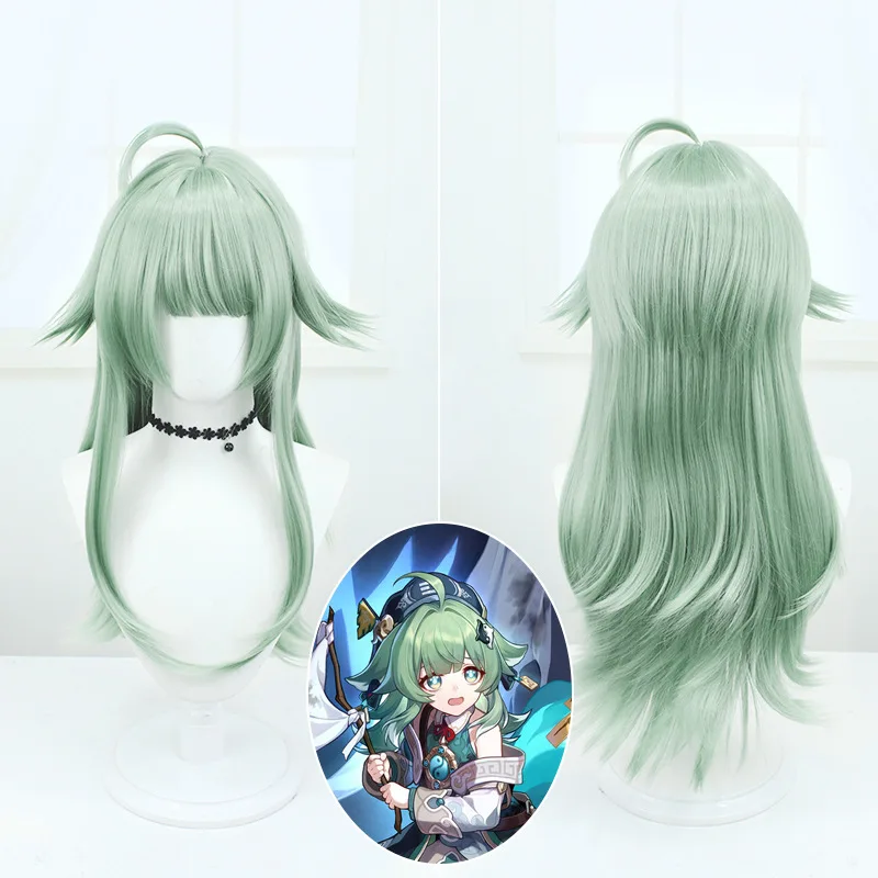 Long Light Green Wavy Broken Star Dome Railway Five Star Huohuo Cos Cosplay Wig Simulated scalp high-temperature