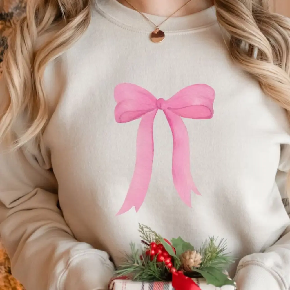 Pink Ribbon Bow Sweatshirt Trendy Sweatshirt Cute Hoodie Aesthetic Sweatshirt Pink Bow Girly Hoodie 2024 Spring New Sweatshirt