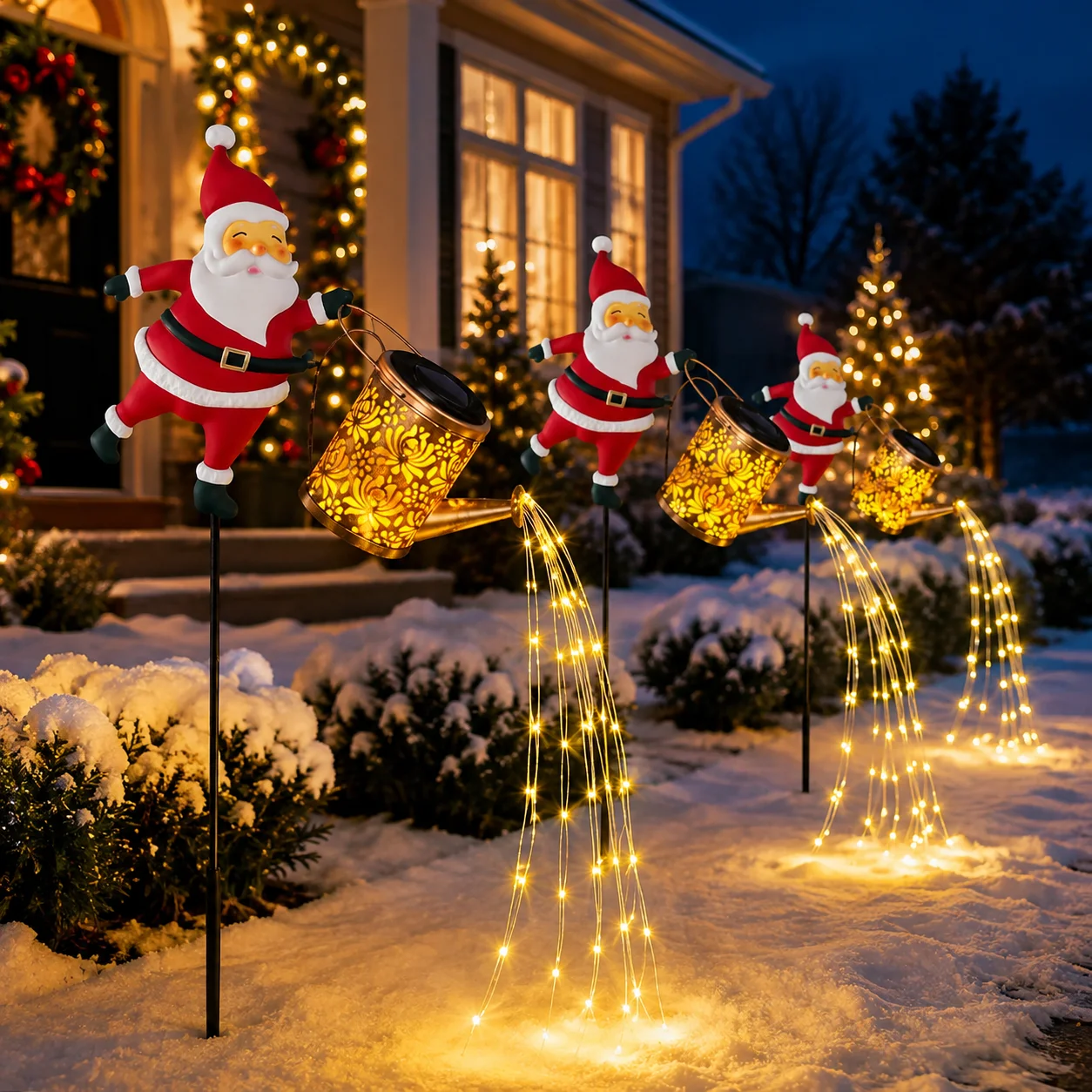 Solar Santa Claus Watering Can Lights Christmas Outdoor Garden Stake Lamp Colorful LED Fairy Light Lawn Yard Patio Holiday Decor