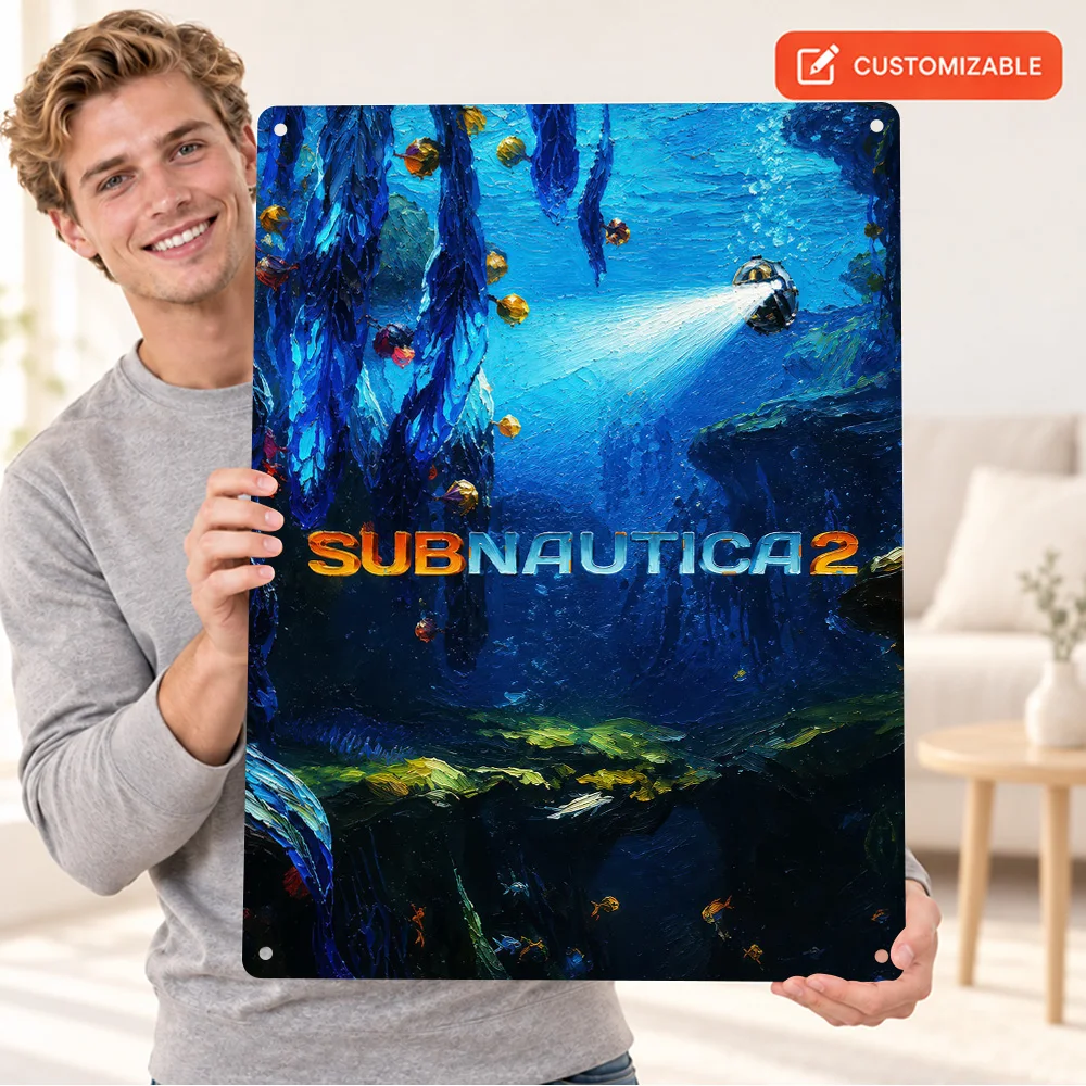 Subnautica 2 Underwater Scene Aluminum Poster Personalized Metal Sign Dramatic Illustration Wall Art For Home Entertainment Room