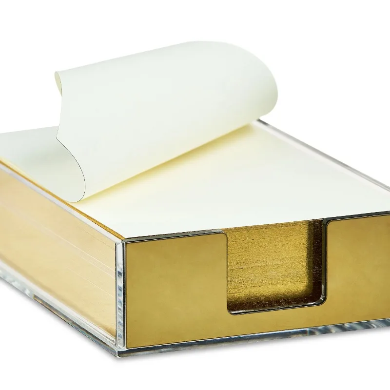 Acrylic Notepad Set, 6.3 in x 4.4 in x 1.5 in, 300 Sheets, Clear&Gold&White
