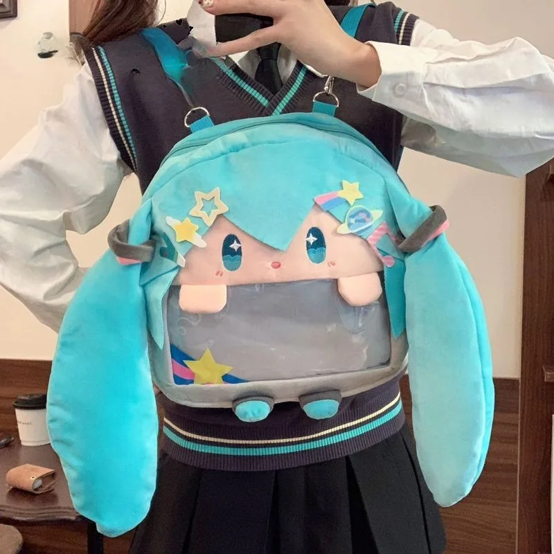 Hatsune-Sac à Dos à Bandoulière de Grande Capacité pour Fille, Mignon, Dessin Animé, Imprimé Doux, Étudiant, Grande Bouche Initiée, 13amaran