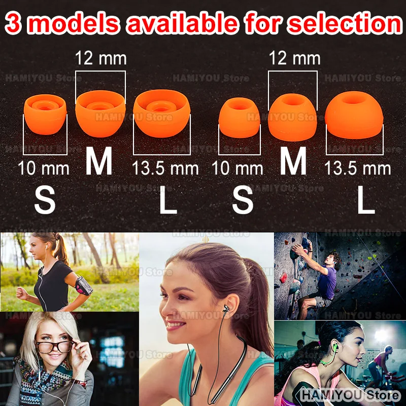 3Pairs LMS 실리콘 이어폰 귀마개 유선 이어폰 소음 감소 교체 귀마개 귀마개 소프트 귀마개 모자 / 화이트, 블랙, 오렌지, 레드, 그레이, 핑크, 레드 등 다양한 색상 옵션 제공