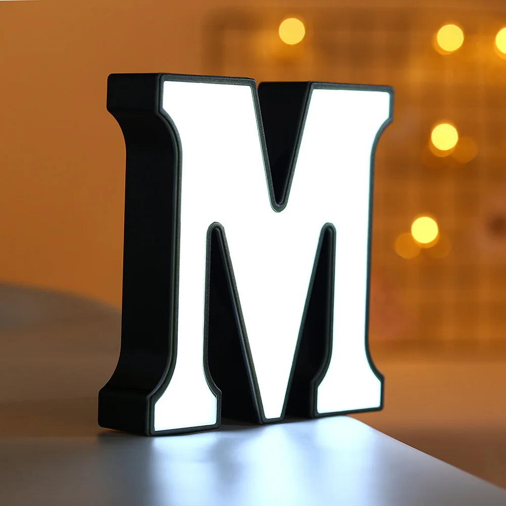 الإبداعية الأبجدية LED رسالة تسجيل م الأبيض النيون مصباح رومانسية الزفاف حفلة عيد ميلاد غرفة نوم ليلة ضوء الأبجدية مصباح #6