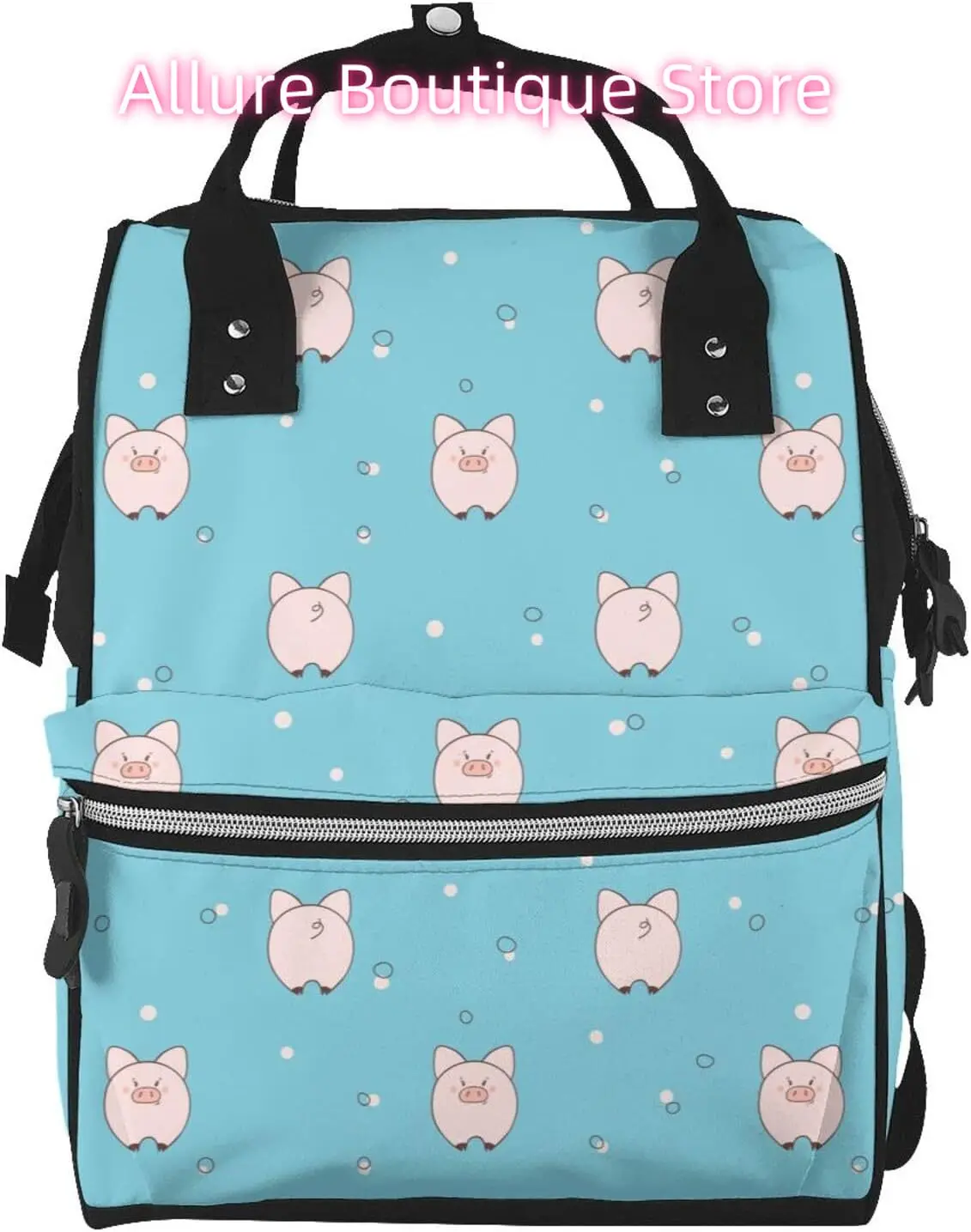 

Cute Pig Print Diaper Bag Backpack for Women Large Capacity Nappy Bag Multifunction Waterproof Mummy Backpacks for Mom Dad Essen