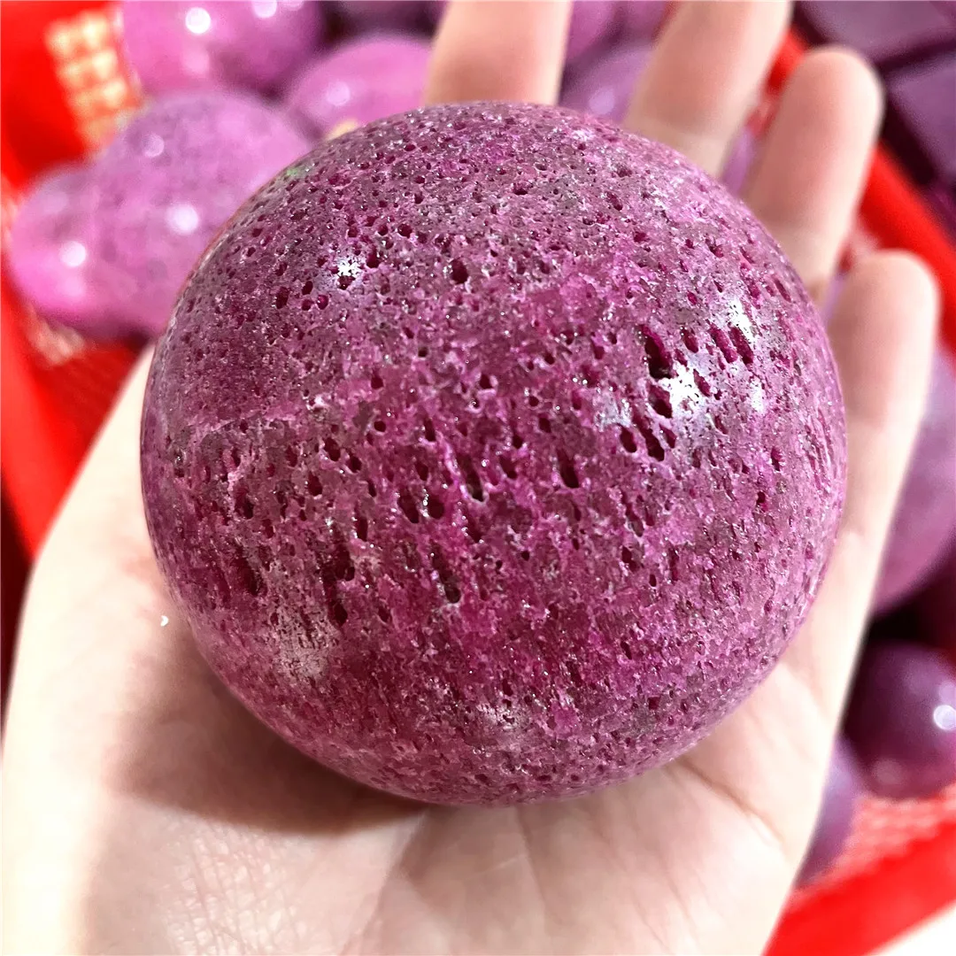 5-9cm Natural Red Corundum Mineral Specimen Ball Ruby-Corundum Energy Rock Crystal Spheres Home Decor Stone Aesthetic