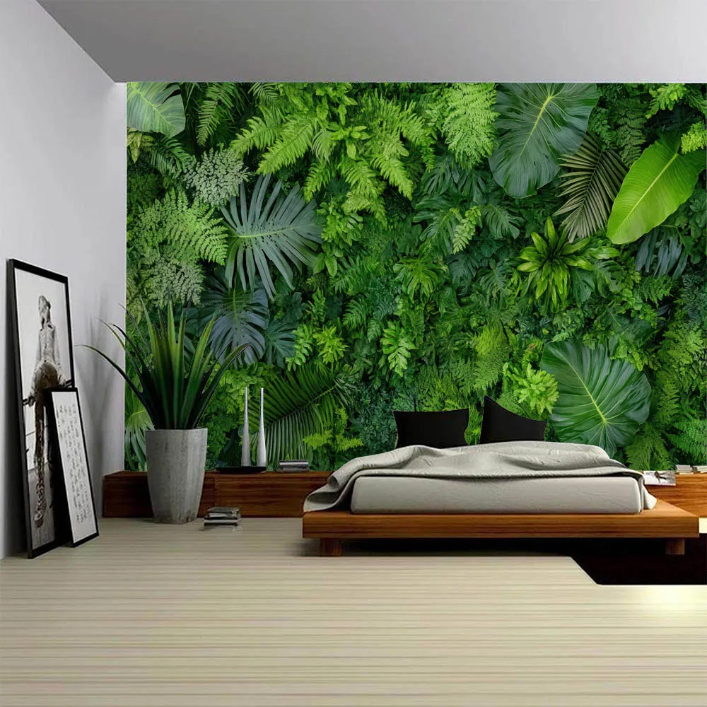 Tropical green plant leaf wall tapestry - made of polyester material, perfect for decorating living room and bedroom walls