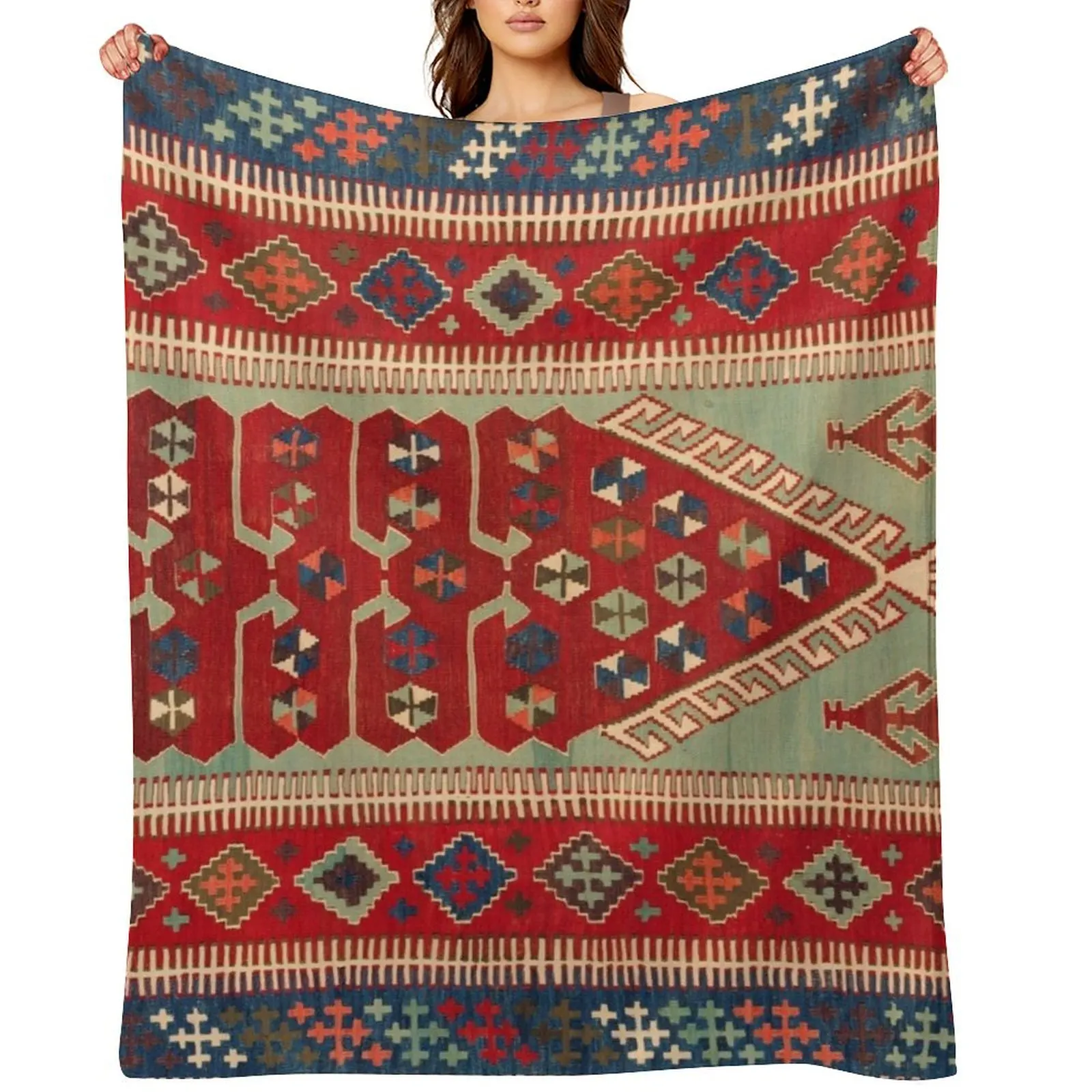 

Antique Turkish Carpet Kilim Print Throw Blanket Multi-Purpose Single Luxury Brand manga Blankets