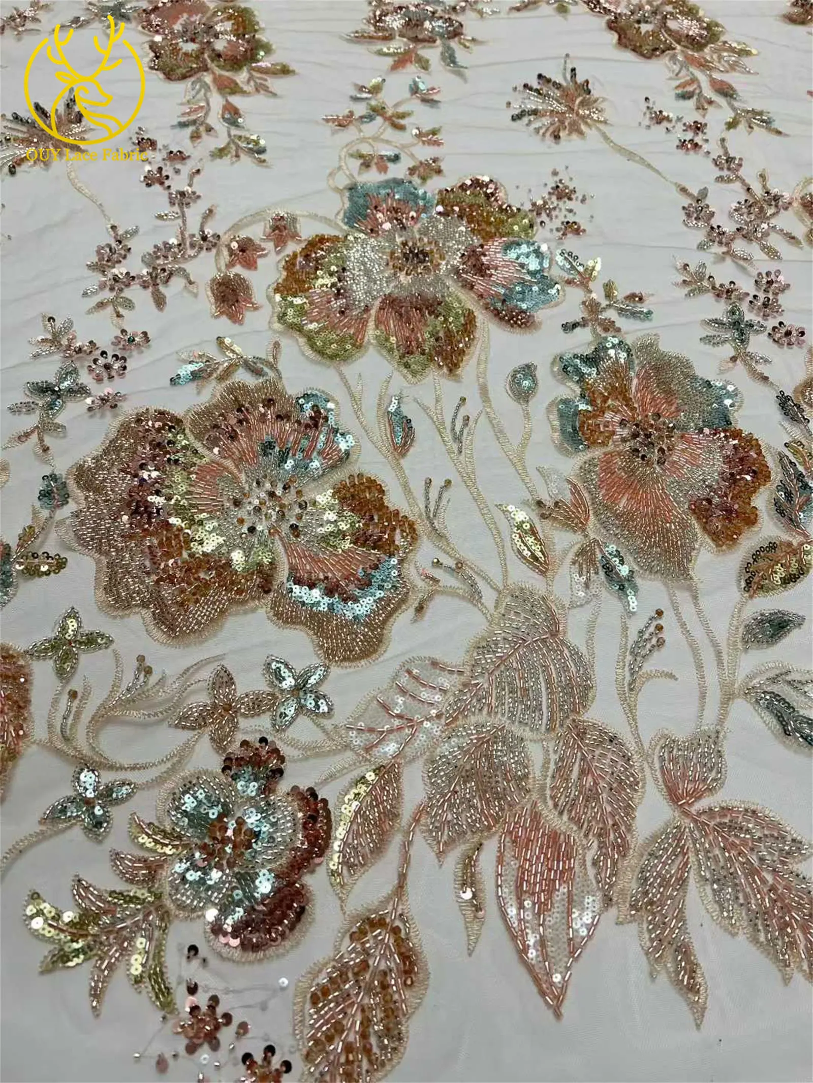 Afrikanischer schwerer Perlen-Spitzenstoff, 5 Yards, luxuriöse französische Pailletten-Spitze, Nigeria-Stickerei, Tüllspitze für Hochzeitskleider – Detail 6