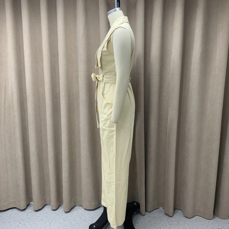 Casual Style 2024 Spring Summer for Women Jumpsuit Basic Versatile New Fashion Polo Neck Tie Waist Solid Color Wide Leg Jumpsuit