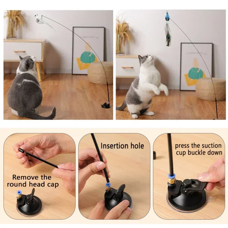 Simulation Bird Cat Toys Funny Interactive Peacock with Bell Cat Stick Toy for Kitten Playing Teaser Wand Toys Pet Cats Supplies